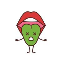 icono de color de carácter de lengua triste. boca femenina abierta. cavidad bucal no saludable. emoji de garganta infeliz. ilustración vectorial aislada vector