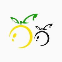 orange vector illustration with line icon style. green, yellow and black. simple, clean and fresh. suitable for fruit logos, icons, symbols and signs