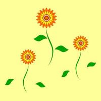 Three flying sunflowers illustration, yellow background vector