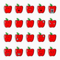 lindos emoticonos de manzana. paquete de emoticonos para icono, signo, símbolo y logotipo. rojo. medios de comunicación social vector