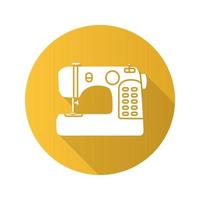 Sewing machine flat design long shadow glyph icon. Vector silhouette illustration