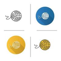 Knitting yarn clew icon. Flat design, linear and color styles. Wool thread ball. Isolated vector illustrations