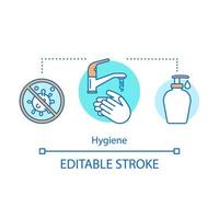 Hygiene concept icon. Washing hands idea thin line illustration. Sanitary and cleaning. Hygienic procedures. Vector isolated outline drawing. Edtable stroke