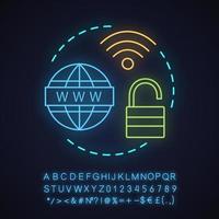 Internet access neon light concept icon. Free wifi idea. Wireless internet hotspot. Glowing sign with alphabet, numbers and symbols. Vector isolated illustration