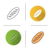 Bread loaf icon. Flat design, linear and color styles. Isolated vector illustrations