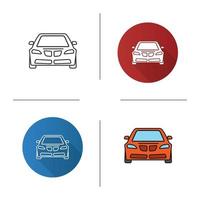 Car front view icon. Flat design, linear and color styles. Automobile. Isolated vector illustrations