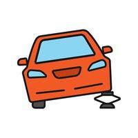 Portable car jack color icon. Wheel changing. Broken automobile. Isolated vector illustration