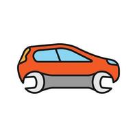 Car with spanner color icon. Repair service. Auto workshop. Isolated vector illustration