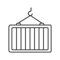 Intermodal container linear icon. Shipping container on crane hook. Freight loading. Thin line illustration. Contour symbol. Vector isolated outline drawing