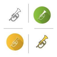 Flugelhorn icon. Flat design, linear and color styles. Cornet. Bugel. Isolated vector illustrations