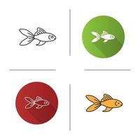 Aquarium goldfish icon. Flat design, linear and color styles. Fishbowl pet. Isolated vector illustrations