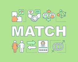Match word concepts banner. Online dating. Romance, relationship matchmaking. Find couple. Presentation, website. Isolated lettering typography idea with linear icons. Vector outline illustration