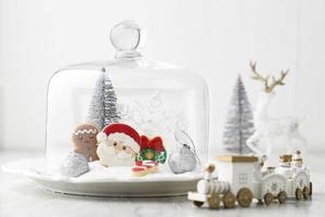 White Christmas Concept, Santa Claus Cookies with Sugar Dusting. Copy Space for Text and Advertisement photo