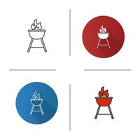 Kettle barbecue grill icon. Flat design, linear and color styles. Isolated vector illustrations