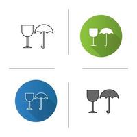 Fragile icon. Flat design, linear and color styles. Keep dry. Handle with care. Isolated vector illustrations