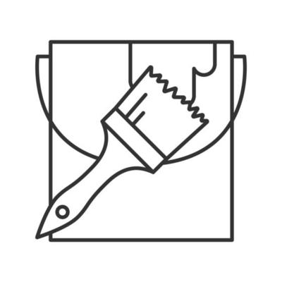 Paint bucket with brush linear icon. Thin line illustration