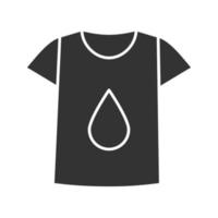 Printing on t-shirt glyph icon. Silhouette symbol. T-shirt with liquid drop. Negative space. Vector isolated illustration