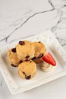 English Scone with Chocolate Chips, Served with Strawberry photo