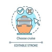 Cruise booking concept icon. Travel agency website idea thin line illustration. Voyage, journey, trip planning. Online tickets reservation. Vector isolated outline drawing. Editable stroke