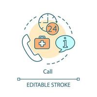 Call doctor concept icon. Medical hotline idea thin line illustration. Information center vector isolated outline drawing. Contact us. Nursing services. Hospital, clinic phone calling. Editable stroke