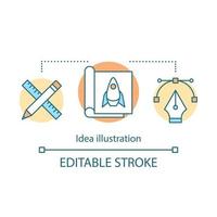 Illustration of idea concept icon. Product development. Startup project. Prototype creation. Graphic design tools. Business idea visualization. Thin line illustration. Vector isolated outline drawing