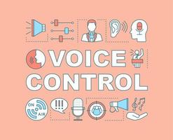 Voice control word concepts banner. Audio recording. Radio. Public speaking tips. Rhetoric. Presentation, website. Isolated lettering typography idea with linear icons. Vector outline illustration