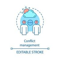 Conflict management concept icon. Stress tolerance. Dispute resolution. Compromising. Misunderstanding idea thin line illustration. Vector isolated outline drawing. Editable stroke