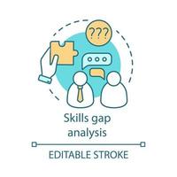 Skills gap analysis concept icon. Recruiting process idea thin line illustration. Job interview. Test task. Talent acquisition. Employee coaching. Vector isolated outline drawing. Editable stroke