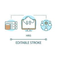 HRIS program concept icon. Recruiting software idea thin line illustration. Human resource information system. Employee data. HR resource. ERP program. Vector isolated outline drawing. Editable stroke