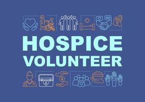 Hospice, hospital volunteer word concepts banner. Nursing. Medical assistance. Presentation, website. Isolated lettering typography idea with linear icons. Vector outline illustration