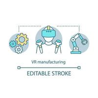 vr concepto de fabricación icon.smart industria. robótica y automatización de la fabricación. tecnologías de realidad virtual en iconos de línea delgada de idea de producción. dibujo de contorno aislado vectorial. trazo editable vector