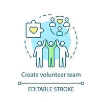 Create volunteer team concept icon. Charitable foundation. Volunteering organization idea thin line illustration. Vector isolated outline drawing. Editable stroke