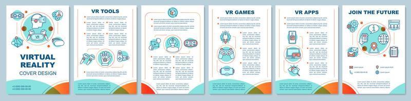 diseño de plantilla de folleto de realidad virtual. juegos vr, aplicaciones, tecnología. folleto, folleto, diseño de impresión de folleto con iconos lineales. diseños de páginas vectoriales para revistas, informes anuales, carteles publicitarios vector