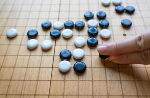 Close up Hand of Adult Person Playing Go Chess photo