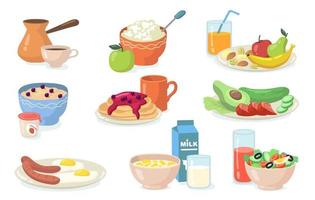 conjunto de comidas saludables para el desayuno vector