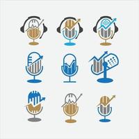 Set of minimalist microphone and financial charts, finance business podcast logo icon vector