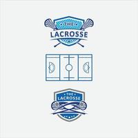 logotipo del equipo de lacrosse, placa, etiqueta, emblema. palos de lacrosse y bola aislado sobre fondo blanco. plantilla de vector de lacrosse