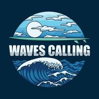 las olas están llamando a la ilustración de vector de mar