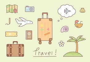 conjunto de iconos lindos de viajes al extranjero de vacaciones de verano. vector