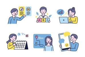 People doing business work. Cute business characters. Thick outline style design.c