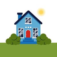 Simple bright village house isolated on white background in a flat style. Vector illustration
