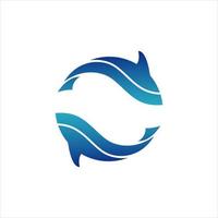 Modern blue twin shark logo illustration design vector