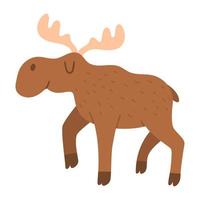 Vector cartoon moose. Funny woodland animal. Cute forest illustration for kids isolated on white background. Adorable walking elk icon
