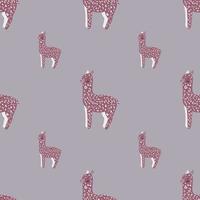 Cheerful alpaca seamless pattern. Background with funny llama in doodle style for fabric. vector