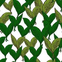 Seamless pattern engraved leaves. Vintage background of tea leaf in hand drawn style. vector