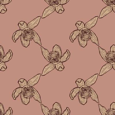 Seamless pattern engraved flower. Vintage background floral in hand drawn style. Spring flowers sketch.