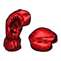 Red boxing gloves sketch in isolated white background. Vintage sporting equipment for kickboxing in engraved style. vector