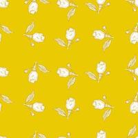 Seamless pattern engraved lemon on branch with leaves. Vintage background lime growing on twig in hand drawn style. vector