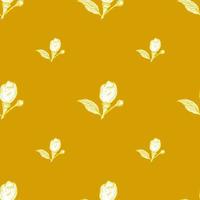 Seamless pattern engraved lemon on branch with leaves. Vintage background lime growing on twig in hand drawn style. vector