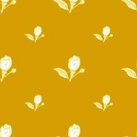 Seamless pattern engraved lemon on branch with leaves. Vintage background lime growing on twig in hand drawn style. vector